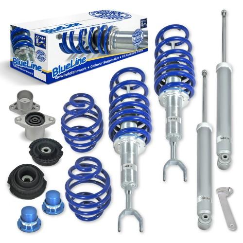 BlueLine Gewindefahrwerk mit Domlagersatz passend für Audi A6 (4B), inklusive Avant-Modelle Baujahr 04.1997-2004, außer Fahrzeuge mit Allradantrieb