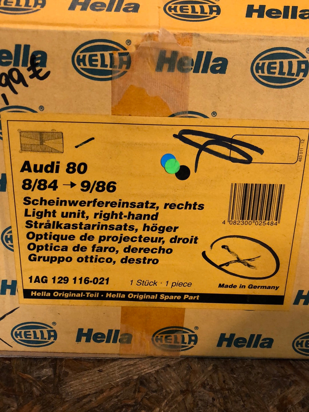 Original Hella Audi 80 Bj. 84-86 Scheinwerfereinsatz rechts Neu