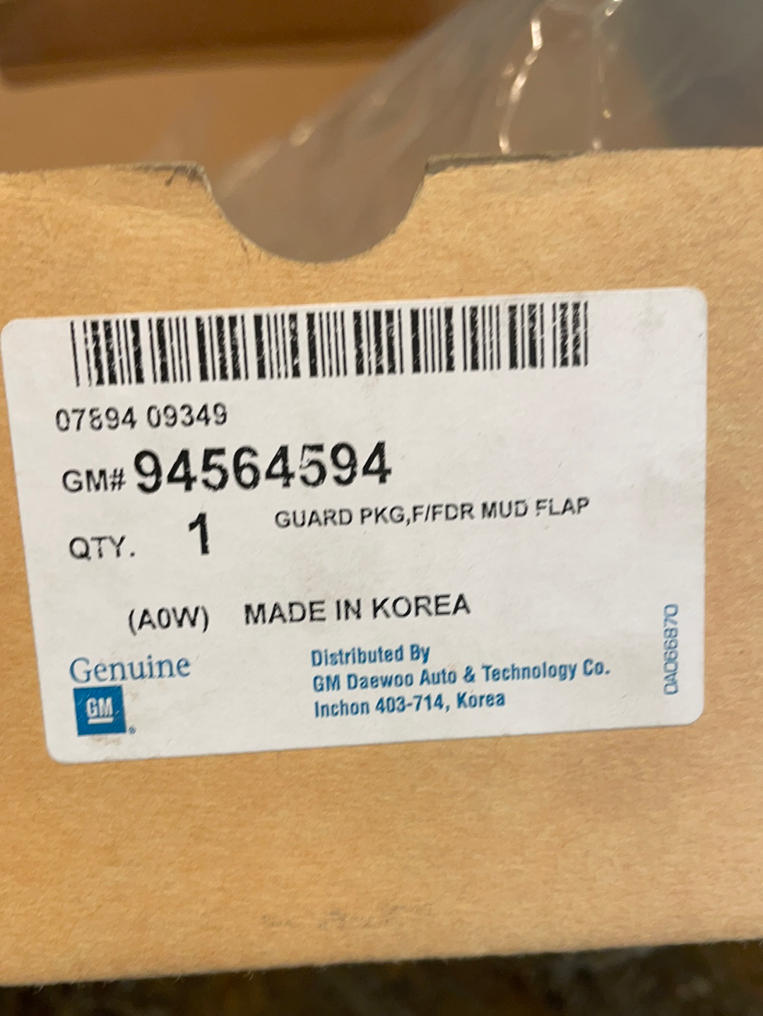 Original GM Chevrolet Spark Schmutzfänger vorne Neu