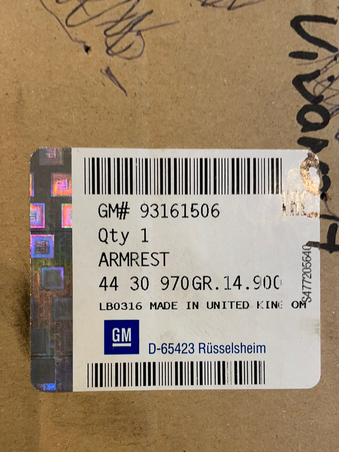 Original GM Opel Vivaro A Armlehne Beifahrersitz Neu