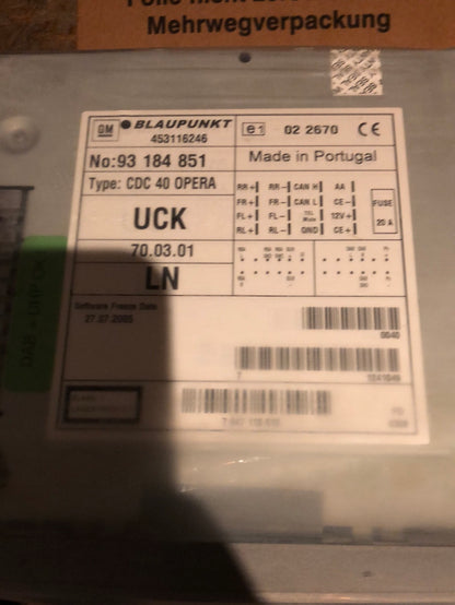 Original GM Opel Corsa C Meriva A Vectra C Signum Autoradio CDC40 Opera Neu