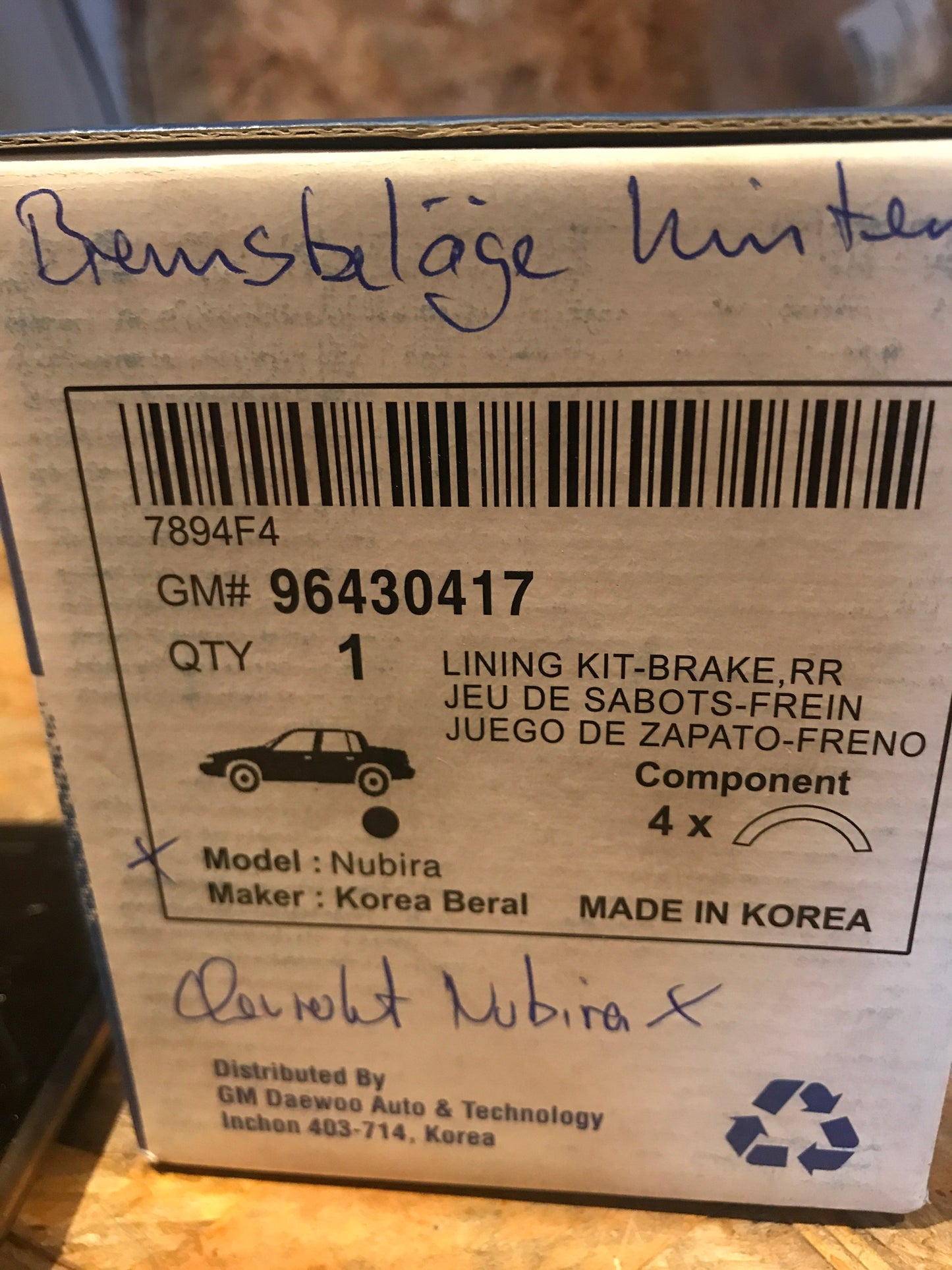 Original Chevrolet Nubira X Bremsbeläge hinten NEU