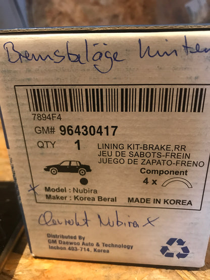 Original Chevrolet Nubira X Bremsbeläge hinten NEU