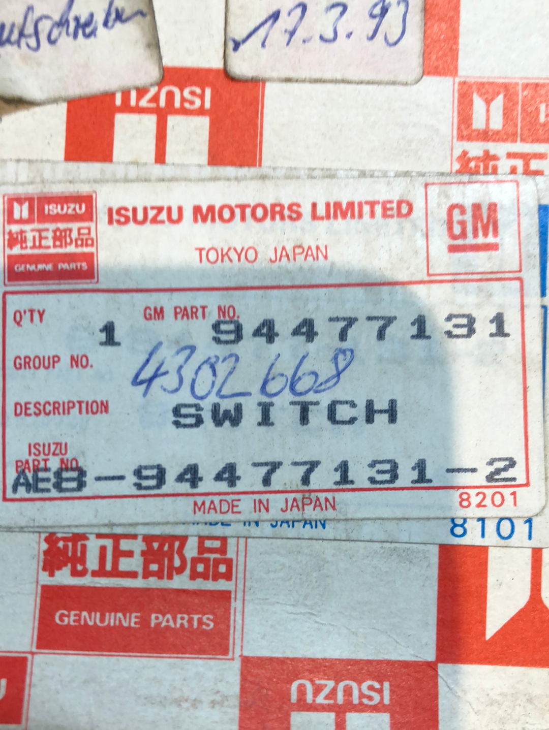 Original Isuzu Opel Campo Schalter Neu