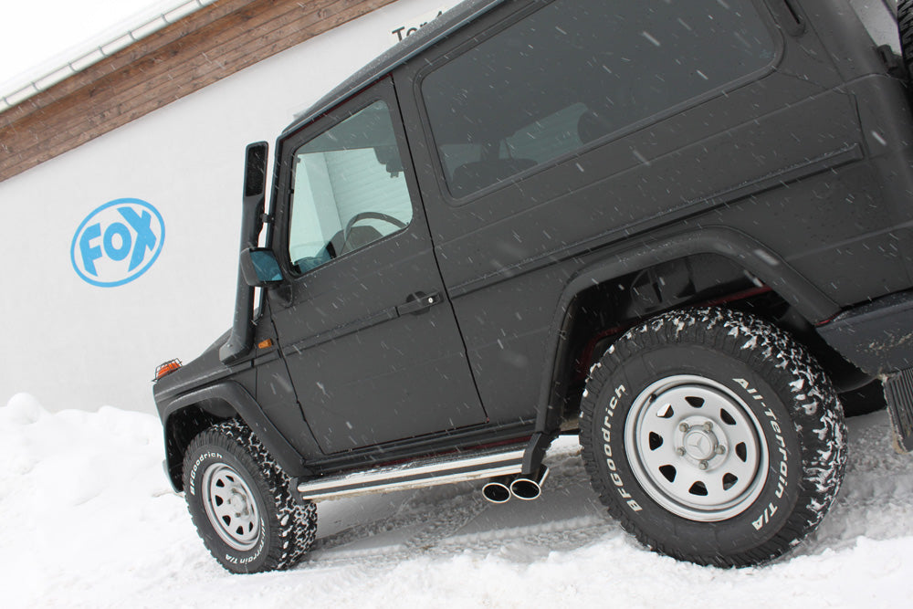 FOX Mercedes G-Klasse - 463 (mit Trittbrett) Endschalldämpfer Ausgang seitlich - 2x115x85 Typ 38 (2x nach links abgeschrägt)