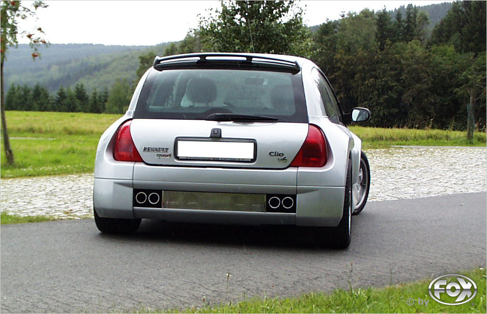 FOX Renault Clio II V6 Endschalldämpfer quer Ausgang rechts/links - 2x76 Typ 12 rechts/links - Wird mit polierten Abdeckblech für Heckschürze geliefert