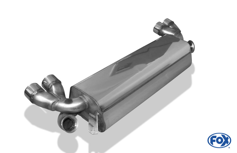 FOX Renault Clio II V6 Endschalldämpfer quer Ausgang rechts/links - 2x76 Typ 12 rechts/links - Wird mit polierten Abdeckblech für Heckschürze geliefert