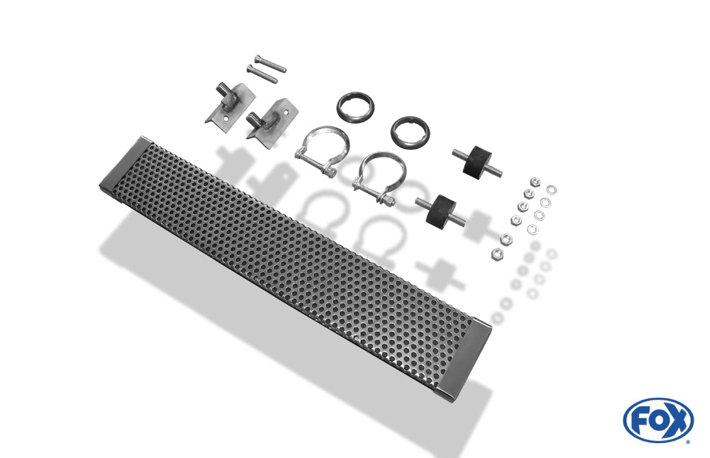 FOX Renault Clio II V6 Endschalldämpfer quer Ausgang rechts/links - 2x76 Typ 12 rechts/links - Wird mit polierten Abdeckblech für Heckschürze geliefert