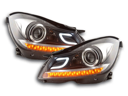 Scheinwerfer Set Daylight LED TFL-Optik Mercedes C-Klasse (204) Bj. 2011-2014 schwarz