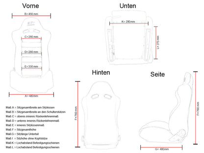 FK Oldtimersitze Auto Vollschalensitze Set im Retro-Look schwarz/rot