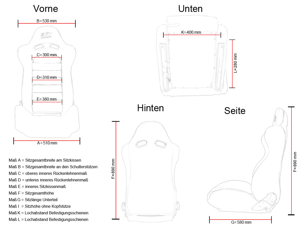 FK Sportsitze Auto Vollschalensitze Set Basic Stoff blau