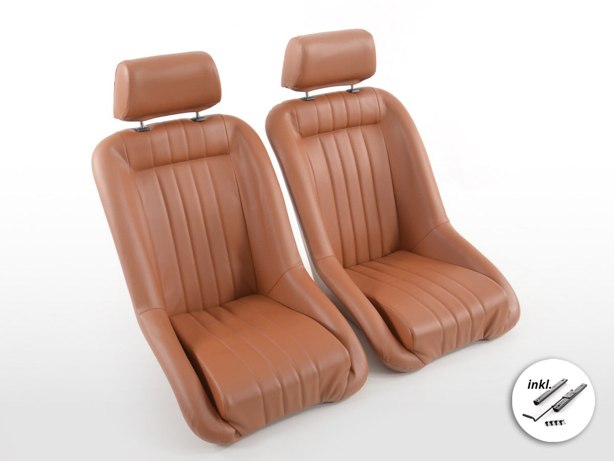 FK Oldtimersitze Auto Vollschalensitze Set im Retro-Look hellbraun