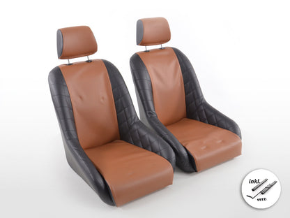 FK Oldtimersitze Auto Vollschalensitze Set im Retro-Look schwarz/hellbraun