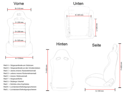 FK Sportsitze Auto Halbschalensitze Set Las Vegas Kunstleder schwarz Naht weiß