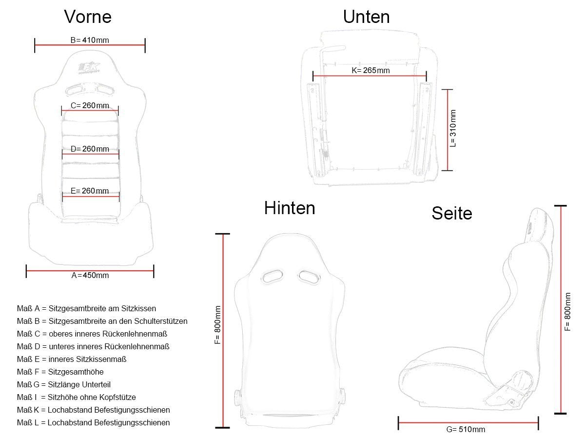 FK Oldtimersitze Auto Vollschalensitze Set Classic 1 Kunstleder schwarz mit Kopfstütze