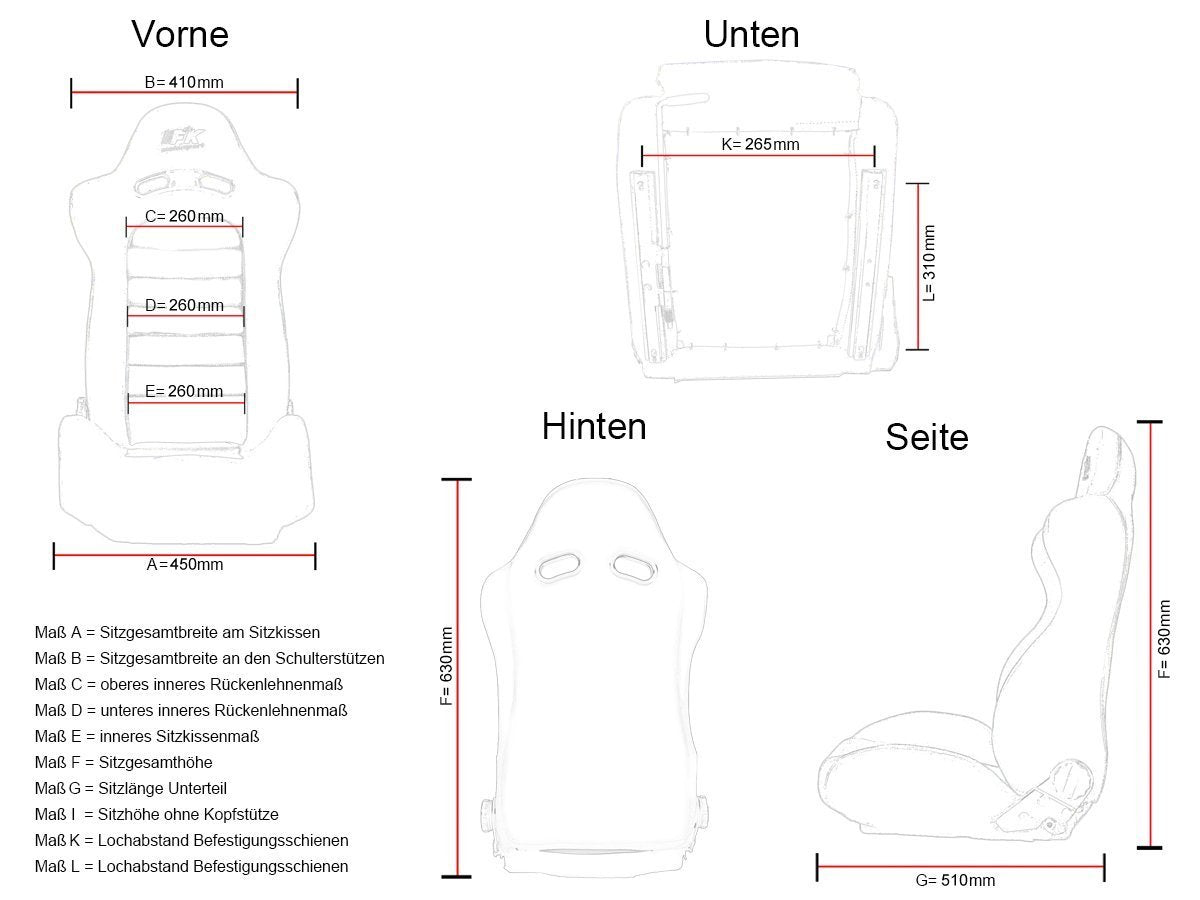 FK Oldtimersitze Auto Vollschalensitze Set Classic 1 Kunstleder schwarz ohne Kopfstütze ohne Laufschienen