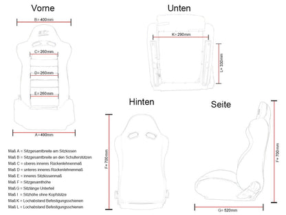 FK Oldtimersitze Auto Vollschalensitze Set Classic 2 Kunstleder rot mit Kopfstütze