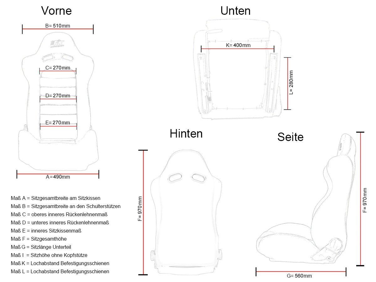 FK Sportsitze Auto Halbschalensitze Set Köln Kunstleder/Stoff schwarz/rot