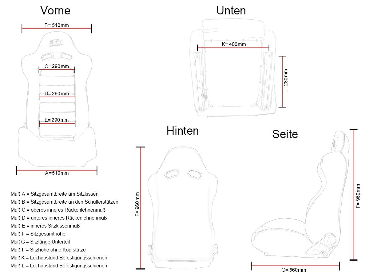 FK Sportsitze Auto Halbschalensitze Set Leipzig Velourkunstleder schwarz