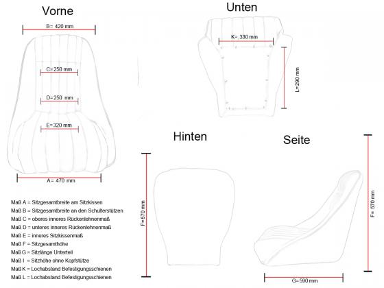FK Oldtimersitze Auto Vollschalensitze Set Montgomery im Retro-Look rot
