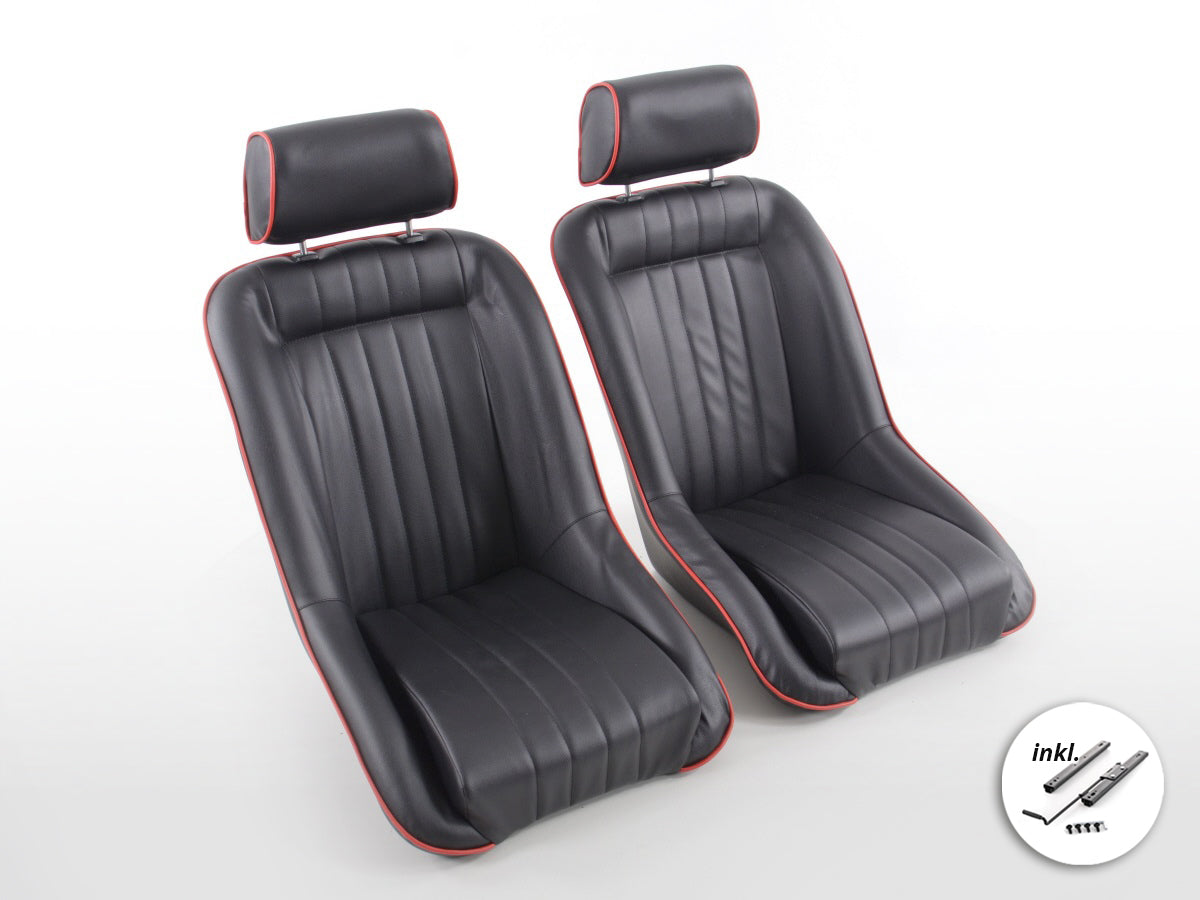 FK Oldtimersitze Auto Vollschalensitze Set im Retro-Look schwarz/rot