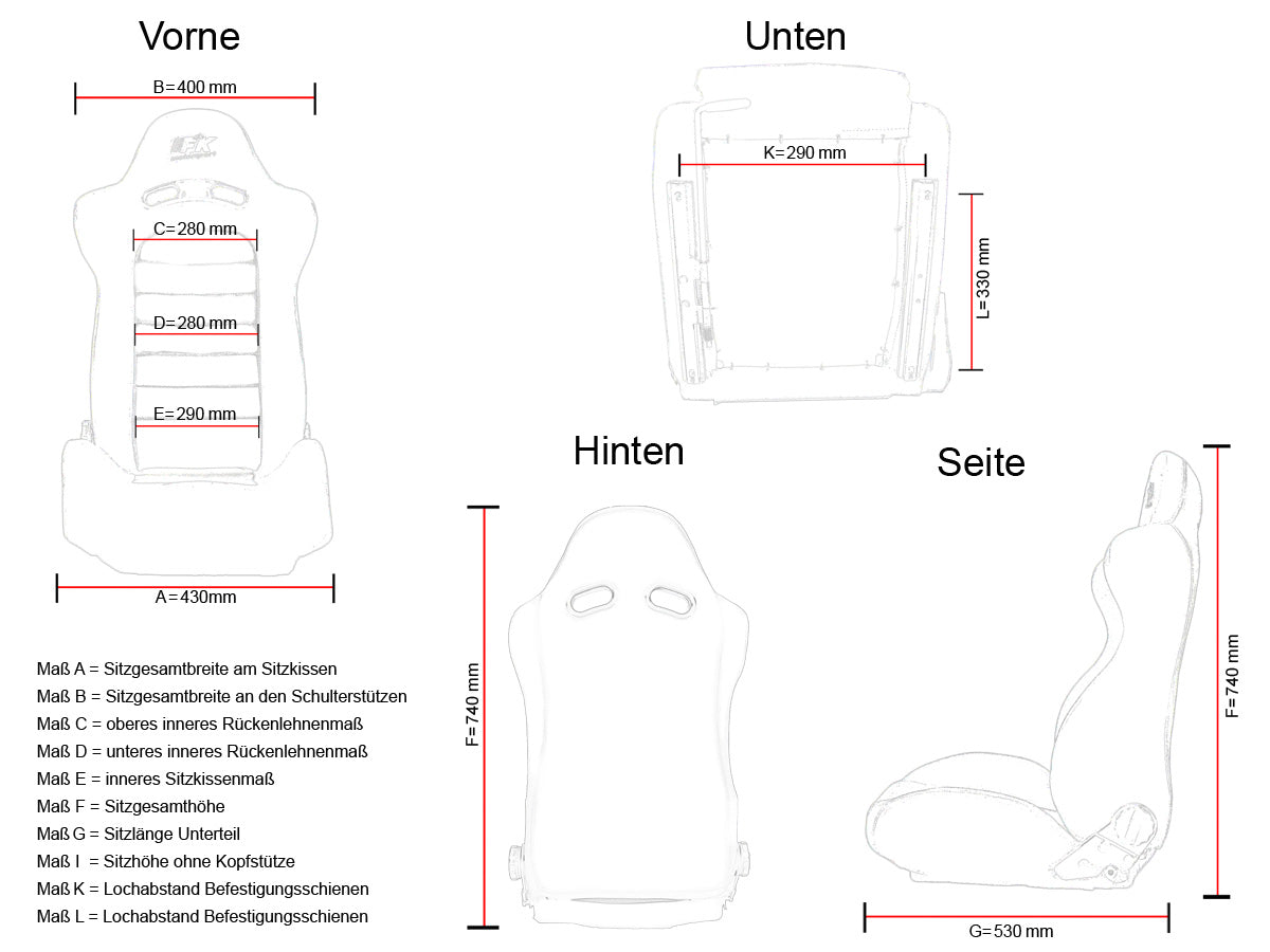 FK Oldtimersitze Auto Vollschalensitze Set Classic 4 schwarz/weiß mit Kopfstütze