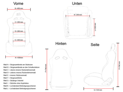 FK Oldtimersitze Auto Vollschalensitze Set Classic 4 schwarz/weiß mit Kopfstütze